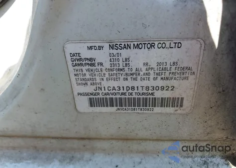 2001 Nissan Maxima Gxe из США, поврежденный, VIN JN1CA31D81T830922